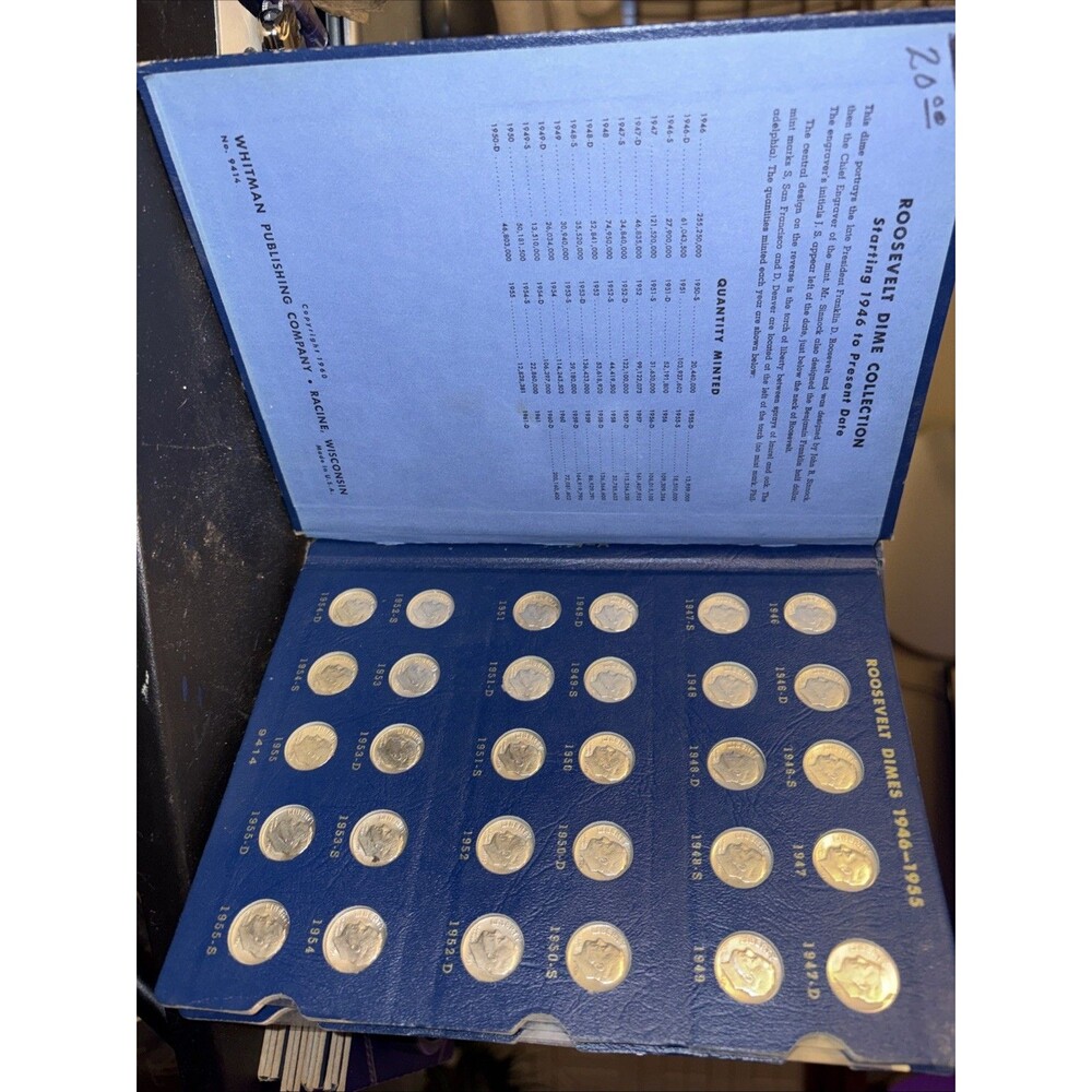 Complete Roosevelt Silver Dime 1946 to 1972 Whitman Album  Set 59 Coins